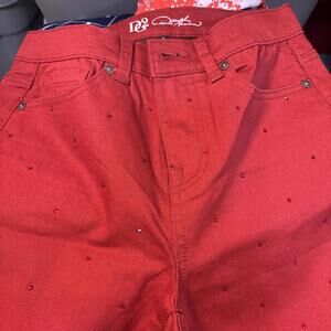 dg2 diane gilman jeans Rust With Ruby Rhinestones Size 4 Straight Leg New